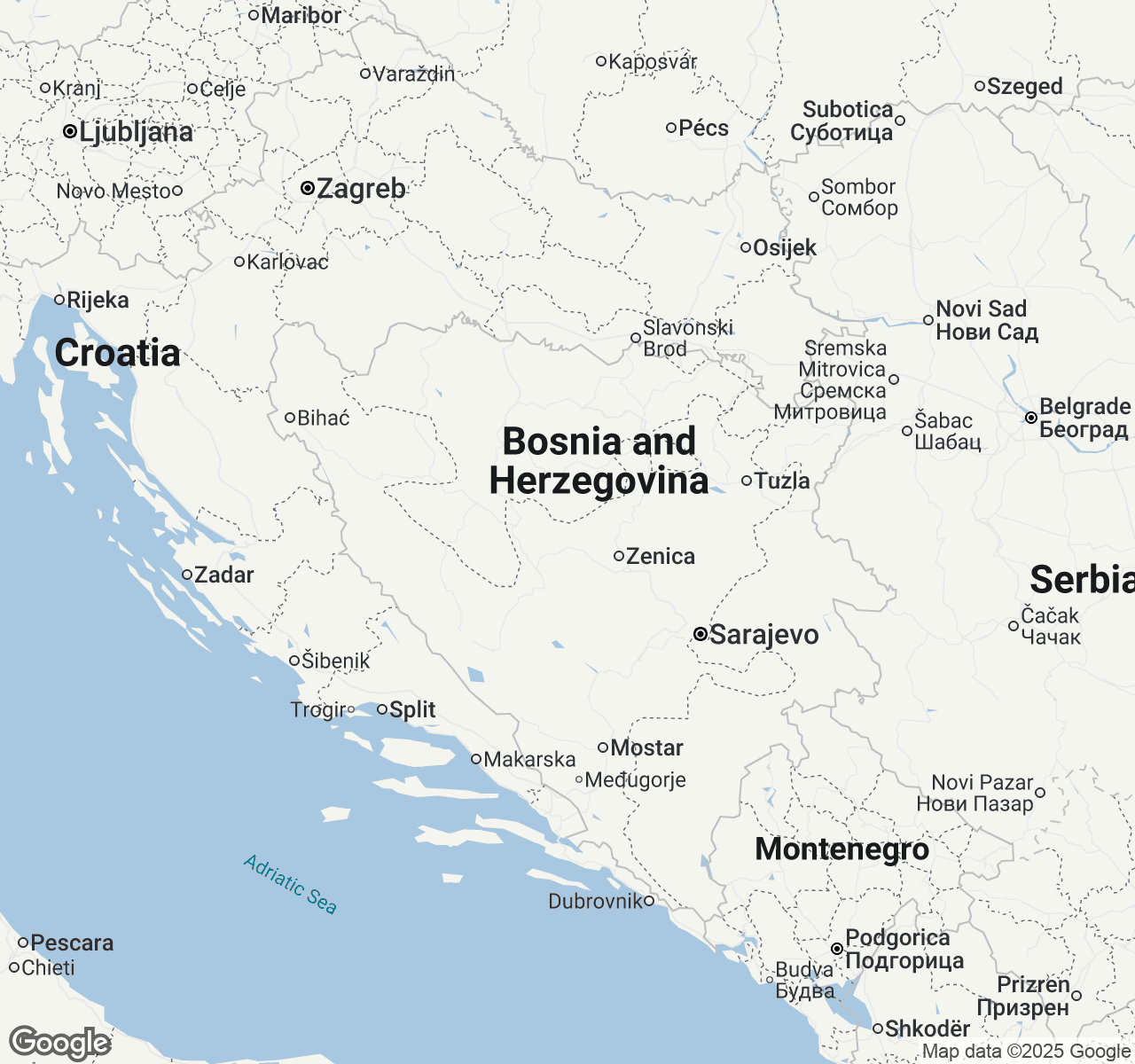 Map of Bosnia and Herzegovina